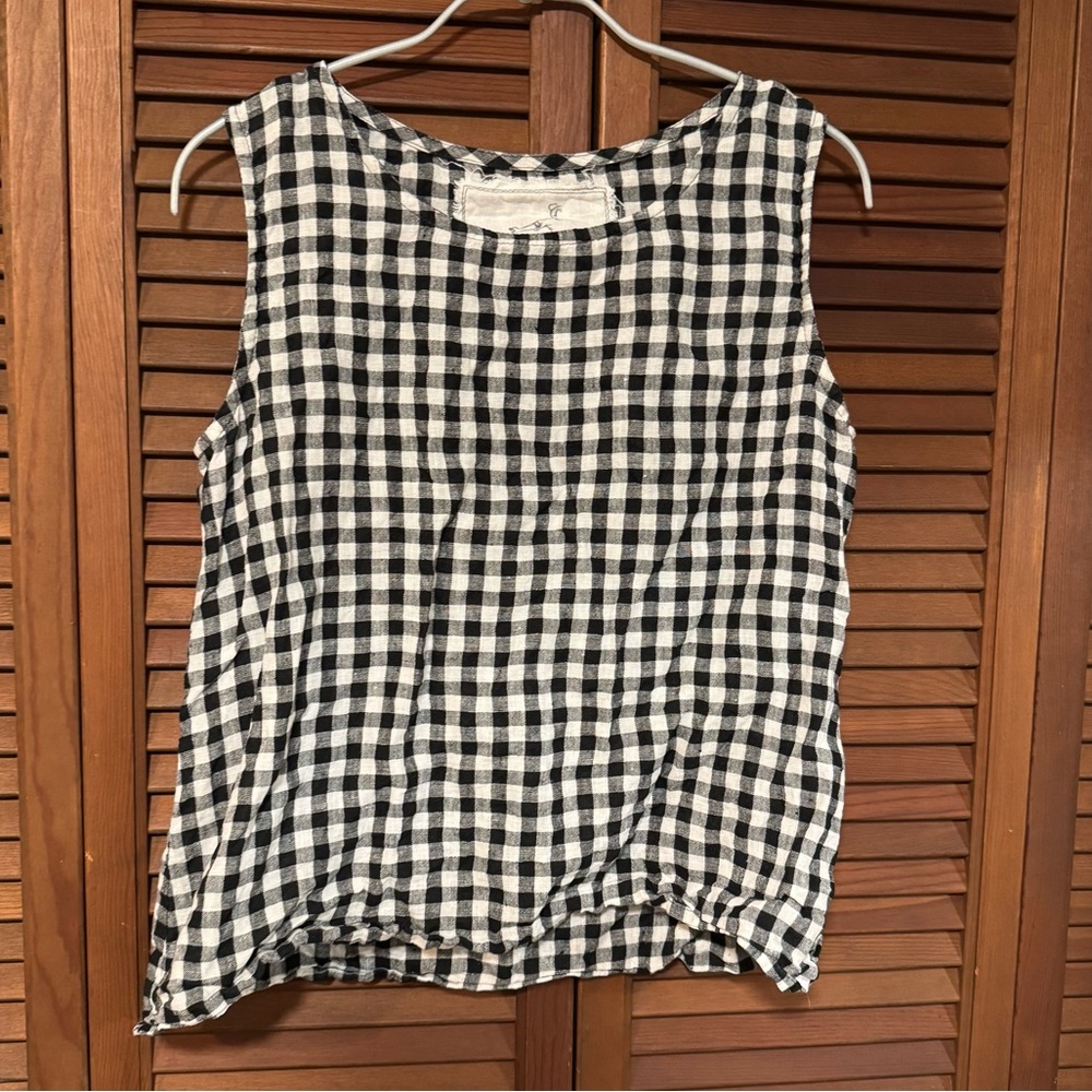 notPERFECTLINEN Vienna Top S/M Black Gingham Lightweight Linen